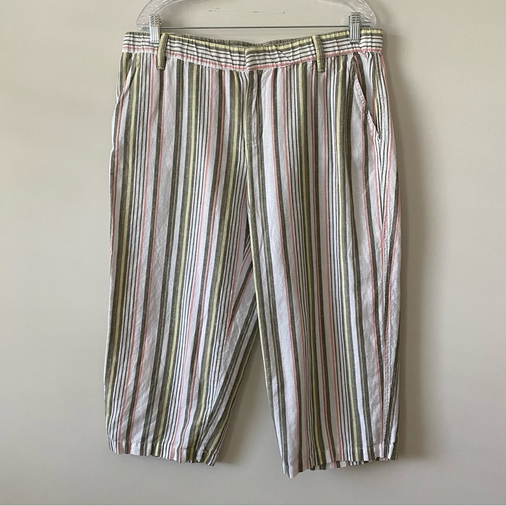 Liz Claiborne Striped Linen Wide Leg Crop Pants size L